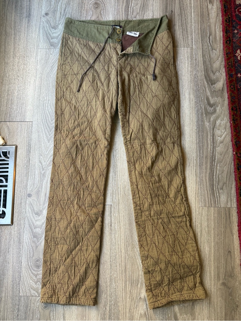 Neiman Marcus Olive-Waist Brown Quilted Trousers